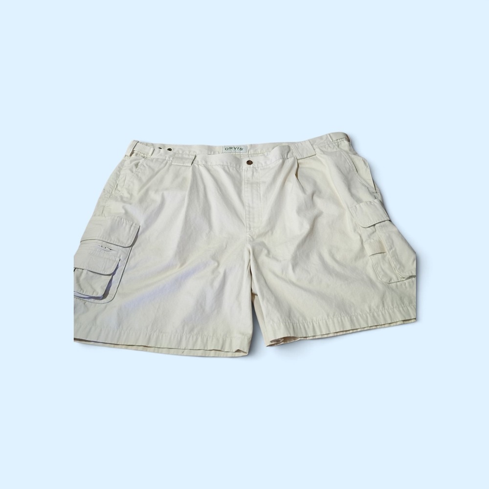 Orvis Mens Cargo Shorts Size 46 Cream Off White Cotton Canvas Outdoor Hiking